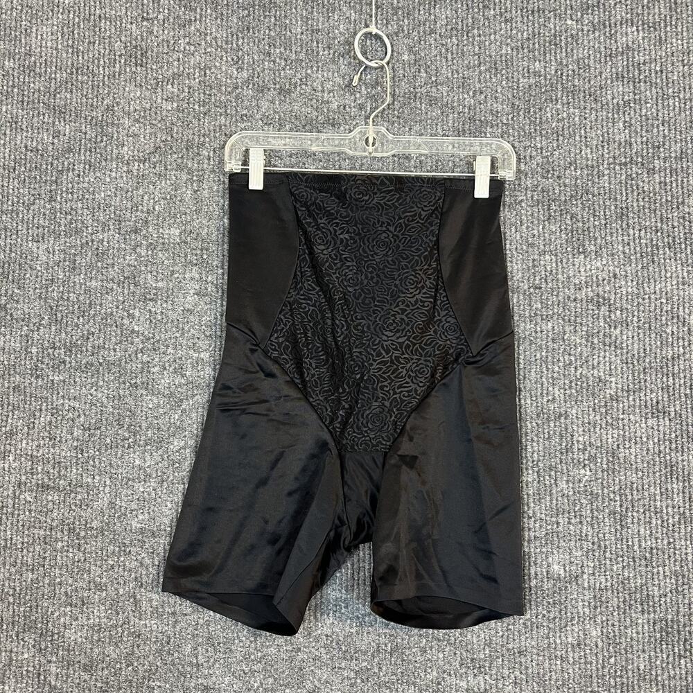 Breezies Wild Rose Womens High Waisted Tummy Shaper Long Line Short Black Sz L